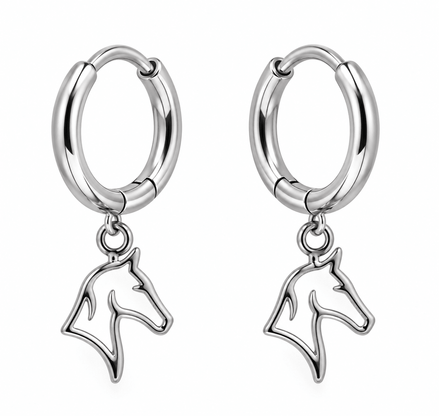 Equestrian Jewelry creolen Spirit met fijne grafische hanger in de vorm van een paardenhoofd, in zilver en goud