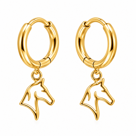 Equestrian Jewelry creolen Spirit met fijne grafische hanger in de vorm van een paardenhoofd, in zilver en goud