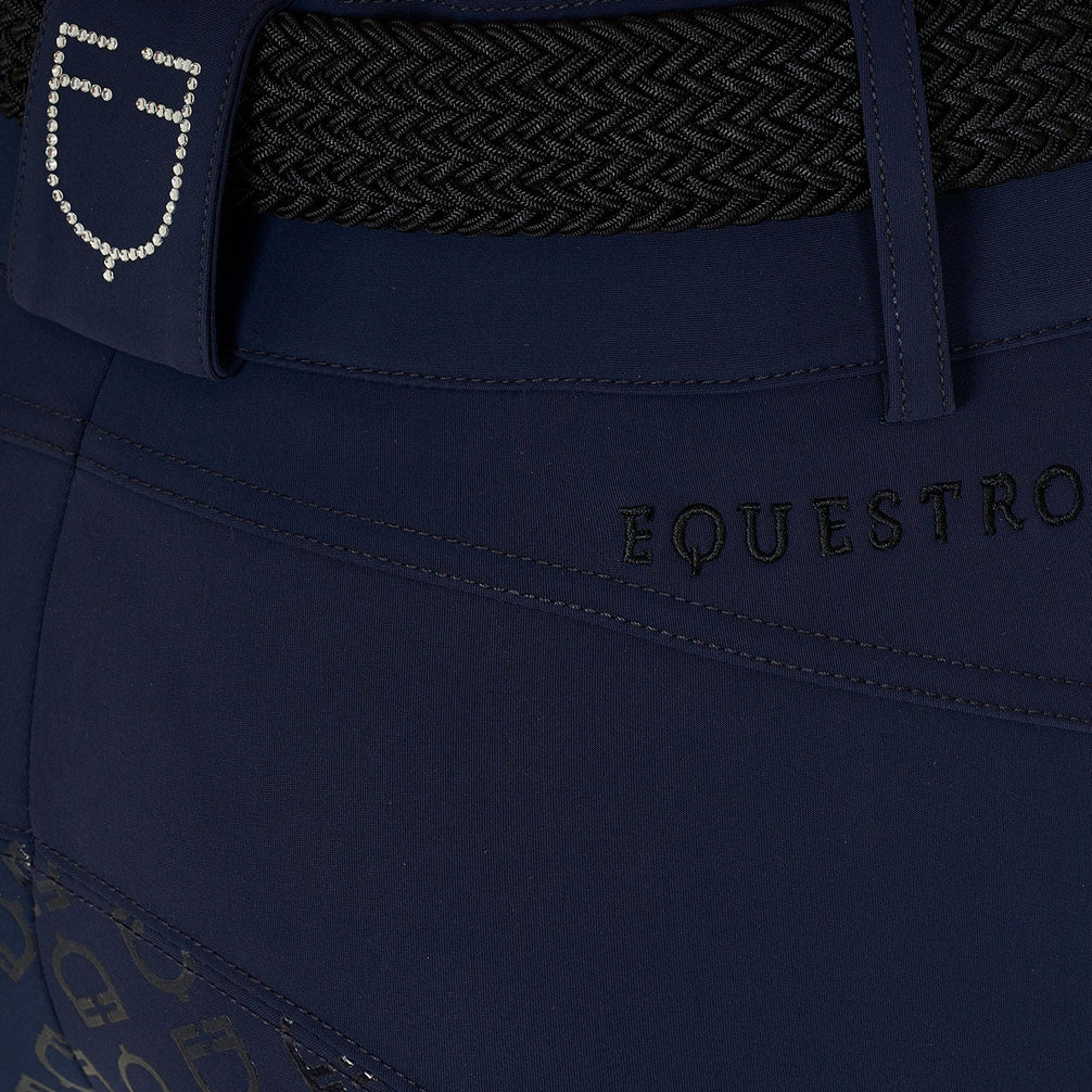 Equestro Rijbroek Hoge Taille Full Grip Strass Logo Dames Dames Rijbroeken - Maddelin Equestrian Equestro