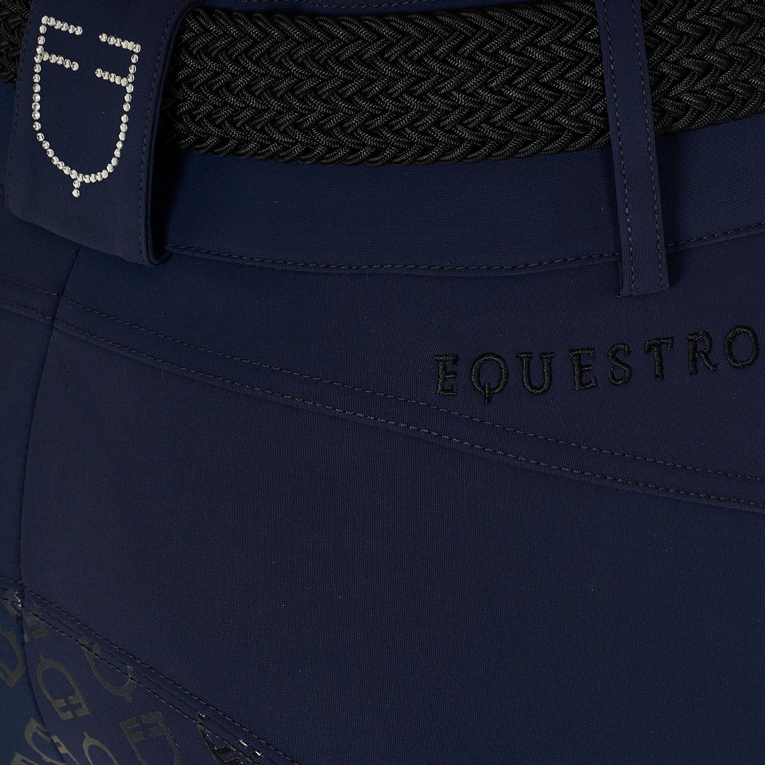 Equestro Rijbroek Hoge Taille Full Grip Strass Logo Dames Dames Rijbroeken - Maddelin Equestrian Equestro
