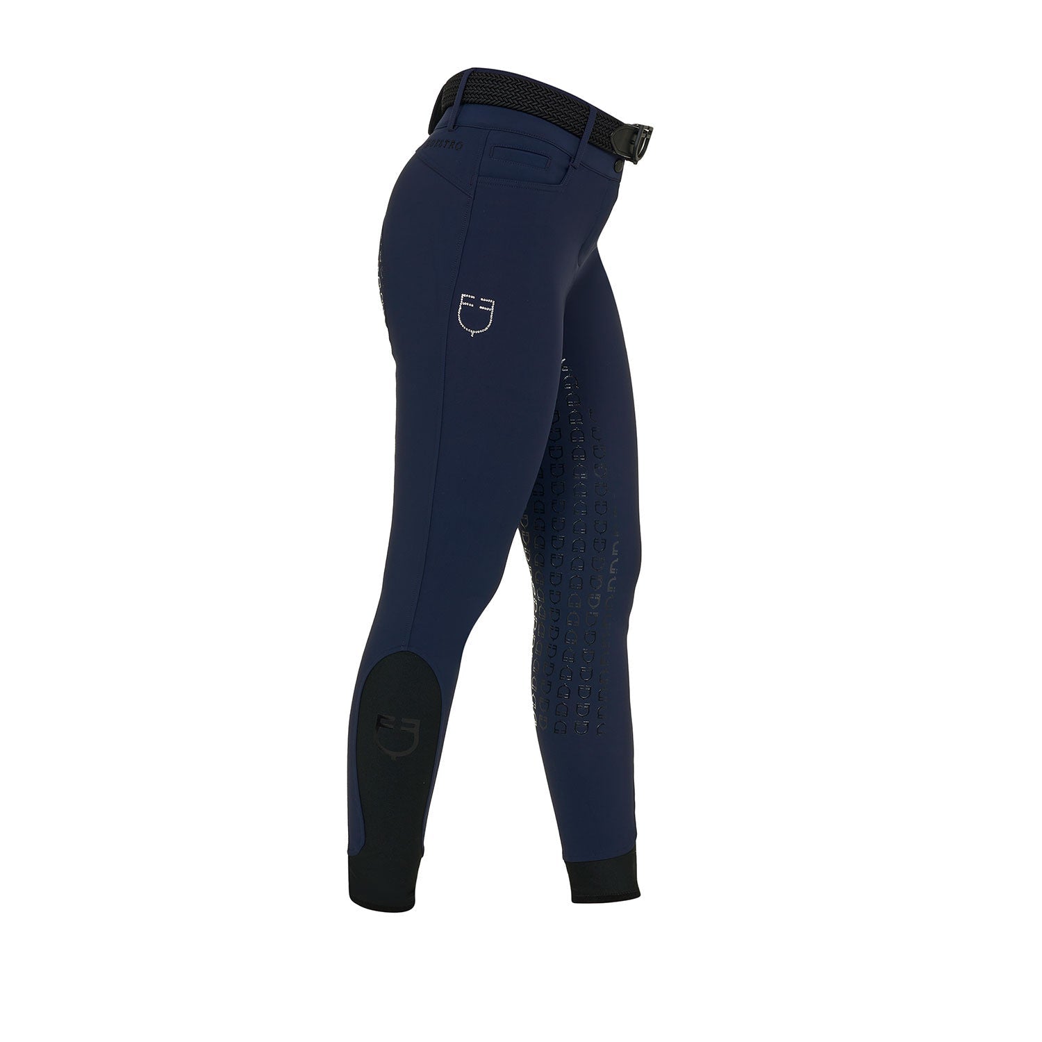 Equestro Rijbroek Hoge Taille Full Grip Strass Logo Dames Dames Rijbroeken - Maddelin Equestrian Equestro
