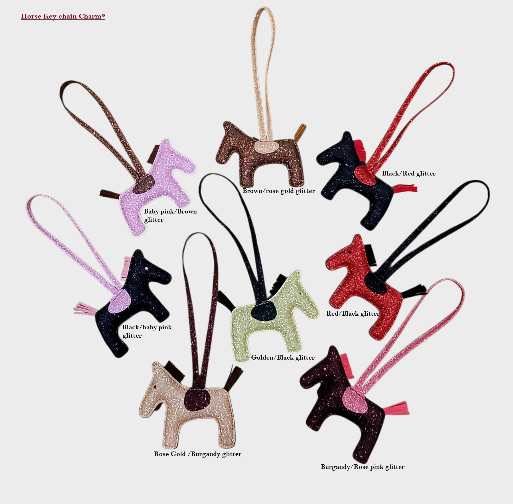 Glitter Sleutelhanger & Tas accessoire met Paard Geschenken - Maddelin Equestrian