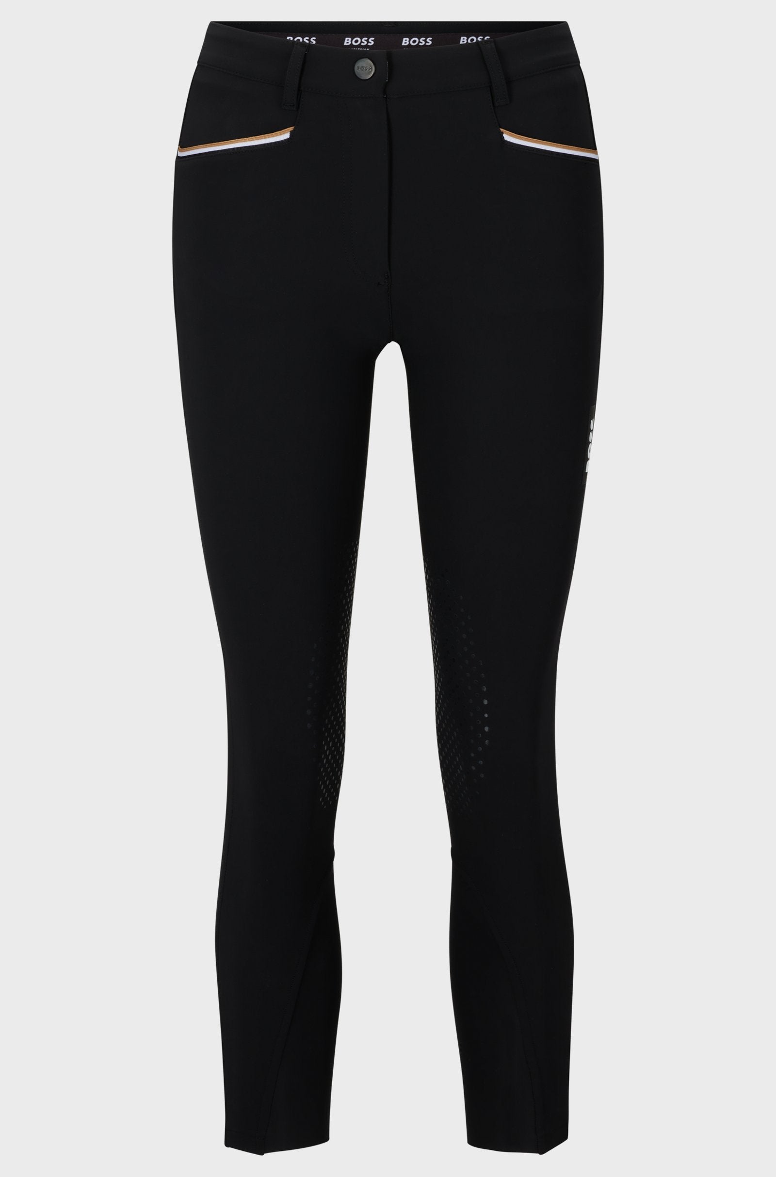Pantalon d'équitation Boss pour femme, genouillères antidérapantes, couleur noisette.