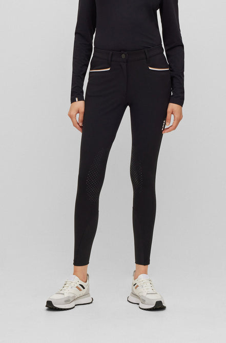 Pantalon d'équitation Boss pour femme, genouillères antidérapantes, couleur noisette.