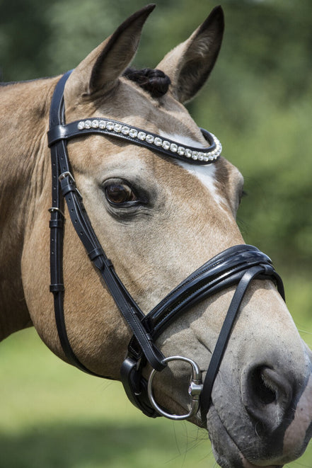 LJ Leathers Headstall Argento Patent Leather Noseband