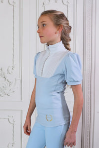 Joline Wedstrijdshirt Josephine korte mouw Aqua Blue Wedstrijdshirts - Maddelin Equestrian Joline