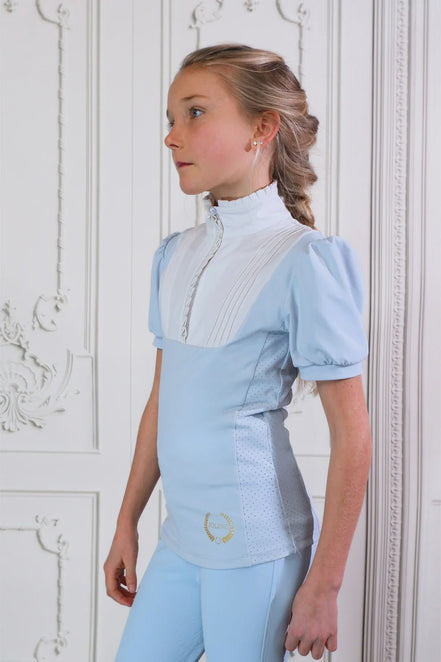 Joline Wedstrijdshirt Josephine korte mouw Aqua Blue Wedstrijdshirts - Maddelin Equestrian Joline