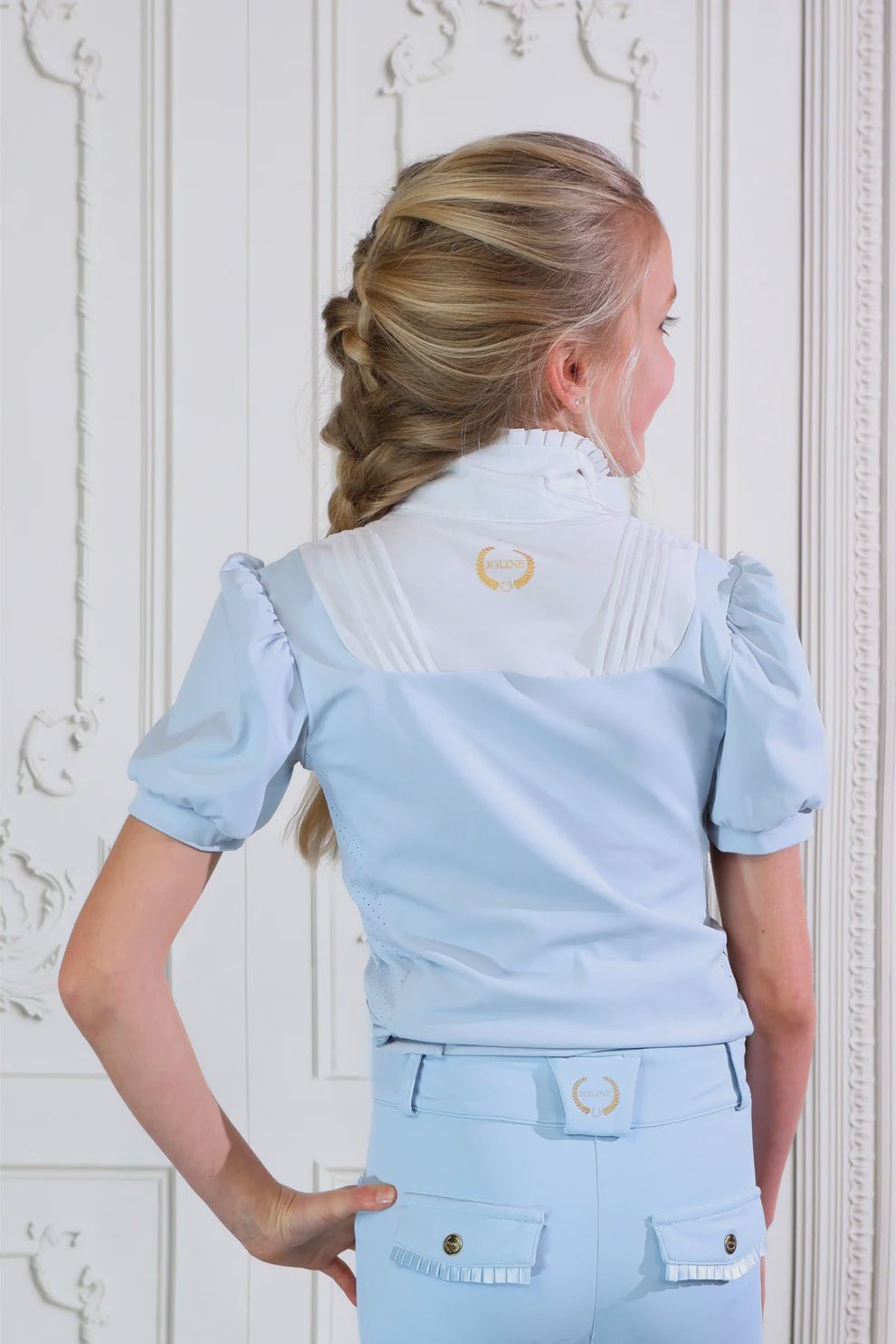 Joline Wedstrijdshirt Josephine korte mouw Aqua Blue Wedstrijdshirts - Maddelin Equestrian Joline