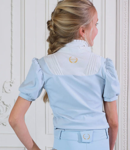 Joline Wedstrijdshirt Josephine korte mouw Aqua Blue Wedstrijdshirts - Maddelin Equestrian Joline