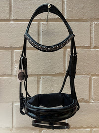 JUDI Trens Crystal Fabric Black Traverso Metallic Silver Jet Hematite Patent Full Trenshoofdstellen - Maddelin Equestrian JUDI