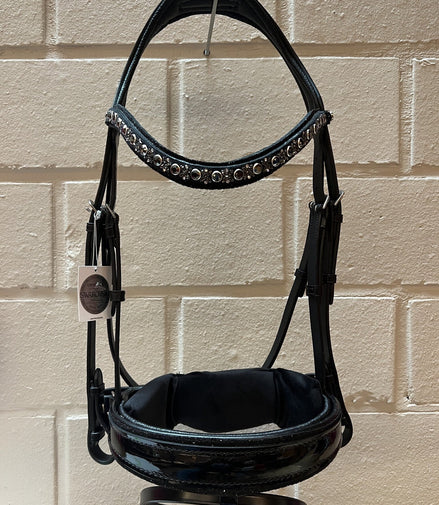 JUDI Trens Crystal Fabric Black Traverso Metallic Silver Jet Hematite Patent Full Trenshoofdstellen - Maddelin Equestrian JUDI