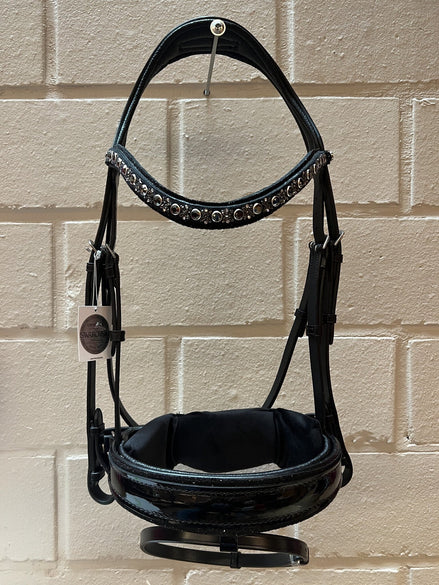 JUDI Trens Crystal Fabric Black Traverso Metallic Silver Jet Hematite Patent Full Trenshoofdstellen - Maddelin Equestrian