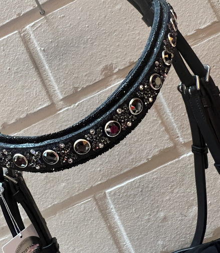 JUDI Trens Crystal Fabric Black Traverso Metallic Silver Jet Hematite Patent Full Trenshoofdstellen - Maddelin Equestrian JUDI