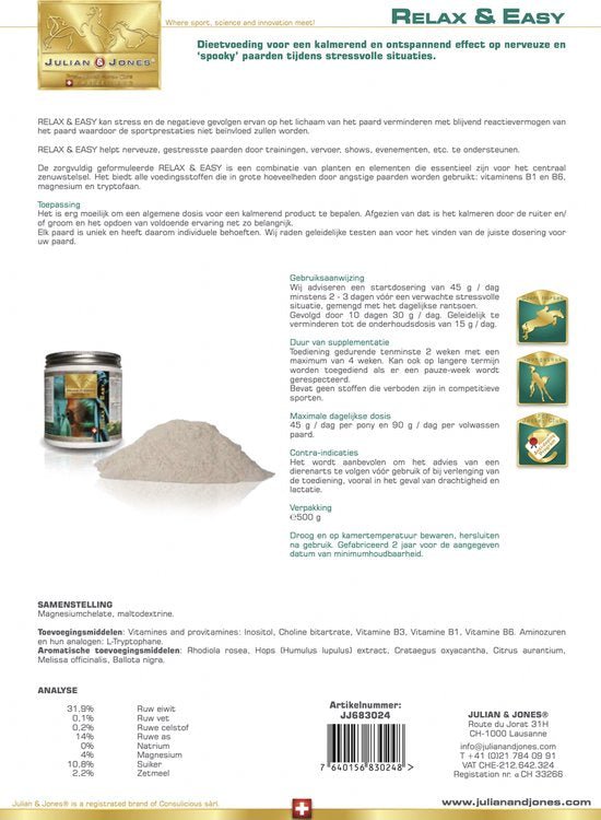 Julian & Jones Relax & Easy 1.2kg Voedingssupplementen - Maddelin Equestrian Julian & Jones