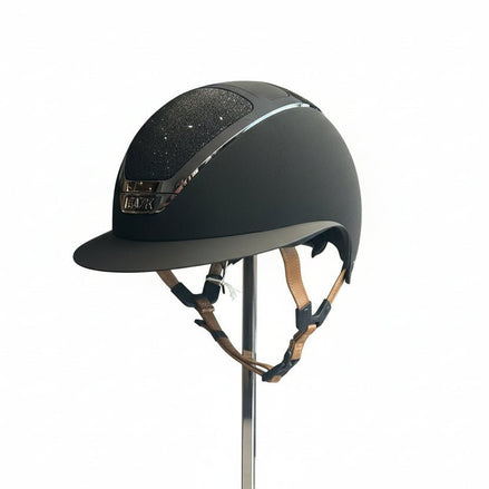 Kask Star Lady Chrome Black Crystals Carpet Black Chinstrap Light Brown Kask - Maddelin Equestrian Kask