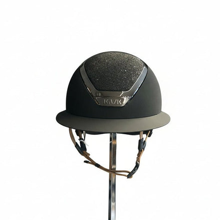 Kask Star Lady Chrome Black Crystals Carpet Black Chinstrap Light Brown Kask - Maddelin Equestrian Kask