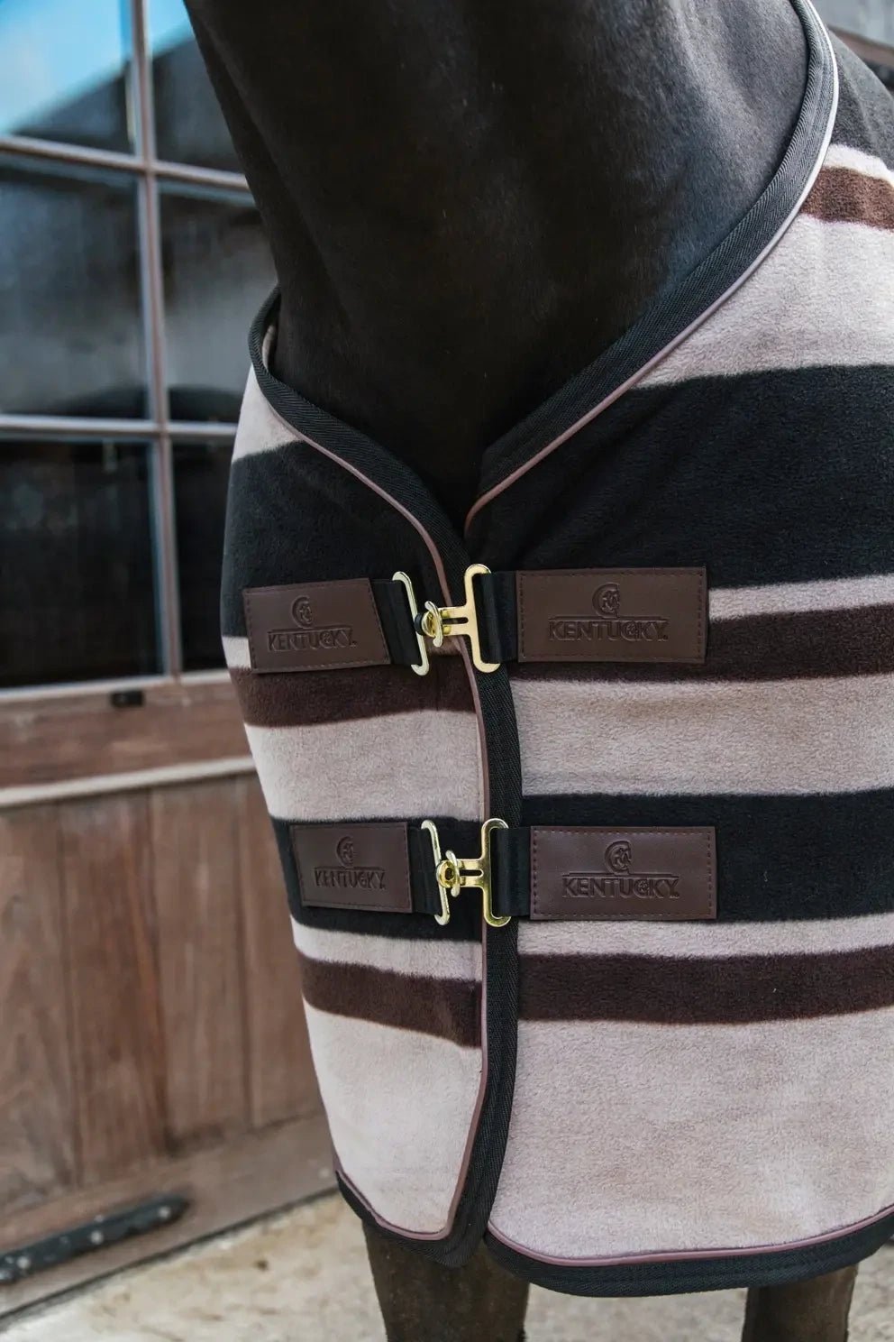 Kentucky Fleece Paardendeken Heavy Stripes Brown/Beige Zweetdekens - Maddelin Equestrian Kentucky