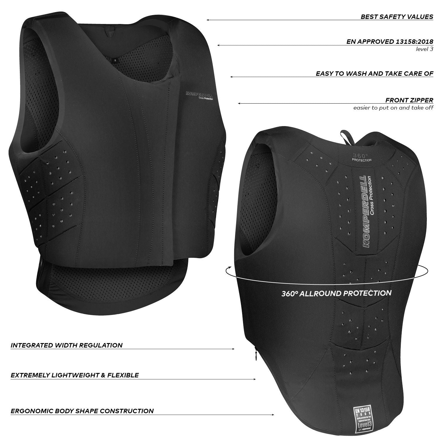 Komperdell Bodyprotector Regular - fit Rits Vooraan Airbags & Bodyprotectors - Maddelin Equestrian Komperdell