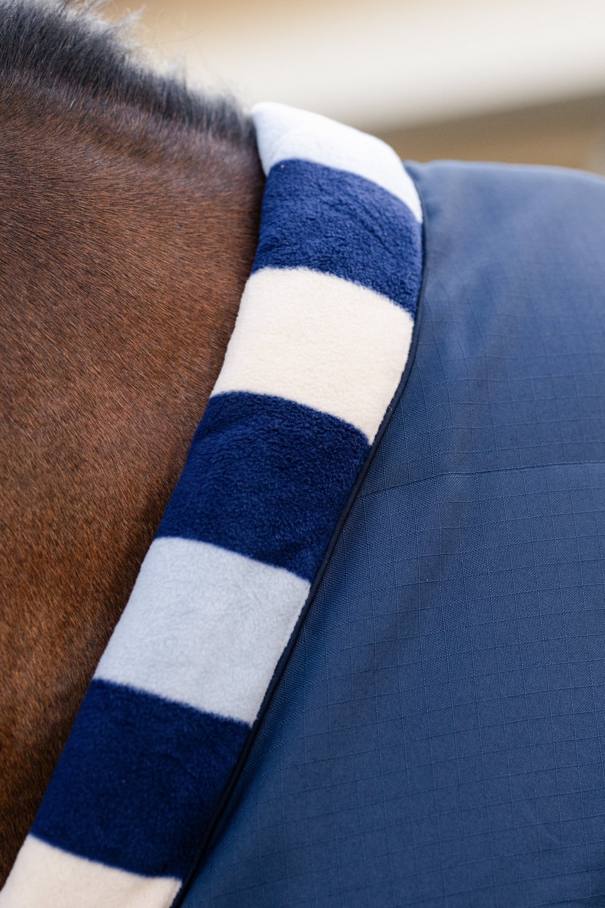 Gestreepte schouderbinding van de Newmarket Cosy staldeken