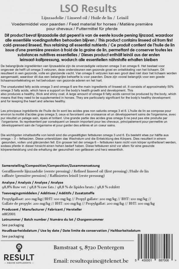 Result Equine R - Linseed Oil 5L Voedingssupplementen - Maddelin Equestrian Result Equine