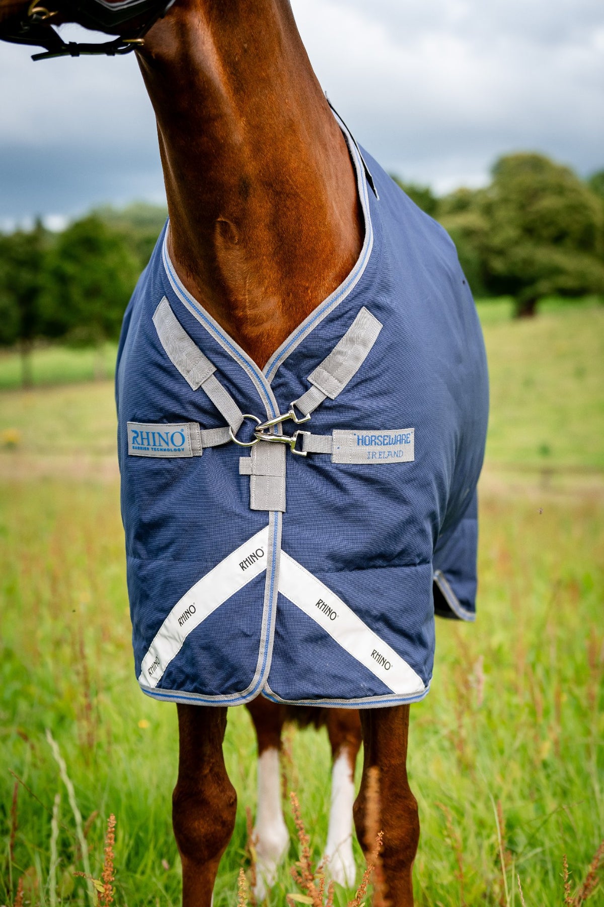 Borstsluiting van de Rhino Plus Turnout deken in Navy met Titanium Grey