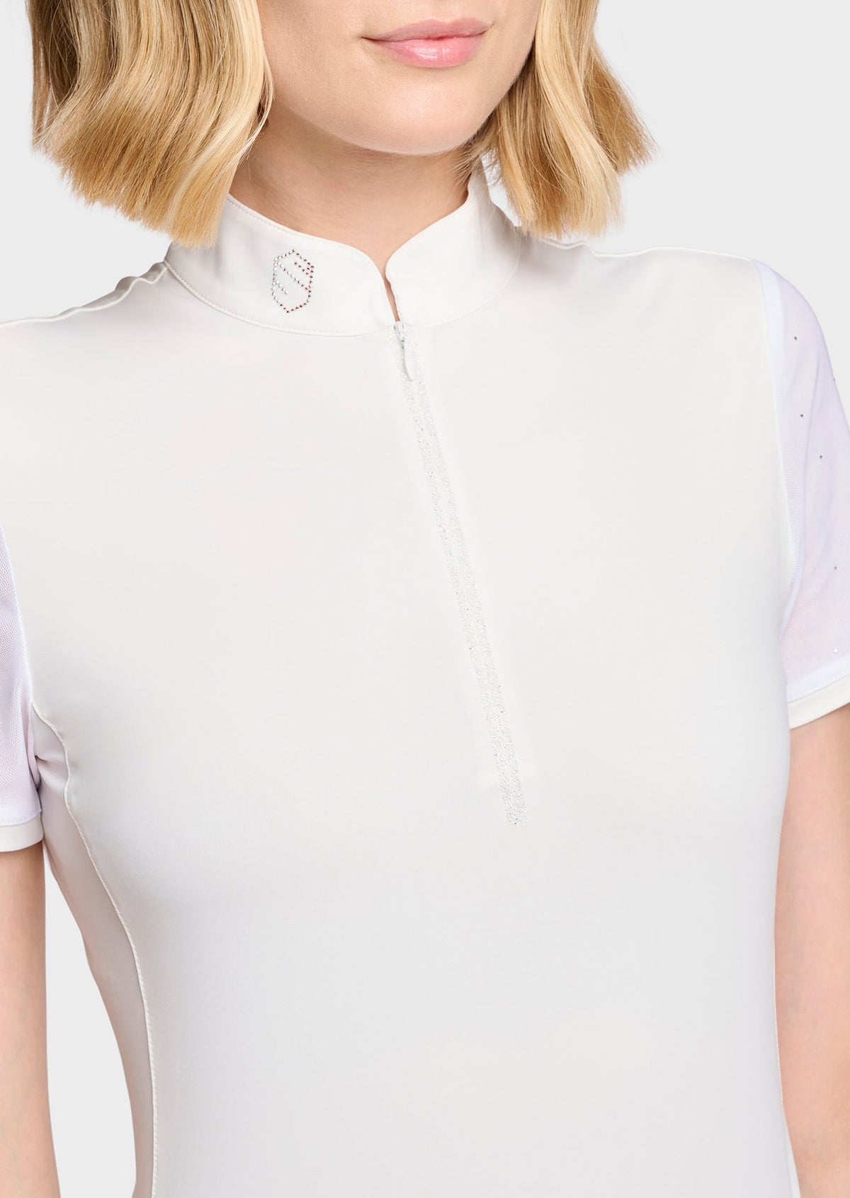 Samshield Aliosha Wedstrijdshirt Korte Mouwen Dames FW26 Wit - detail - Maddelin Equestrian