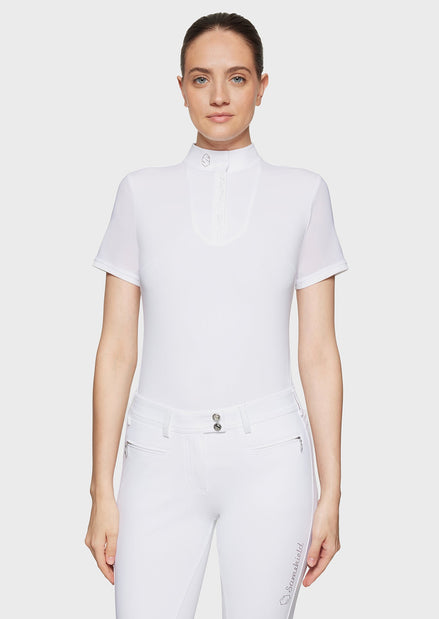 Samshield Apolline Premium Wedstrijdshirt Korte Mouwen Dames FW26 White Holo - voorkant - Maddelin Equestrian