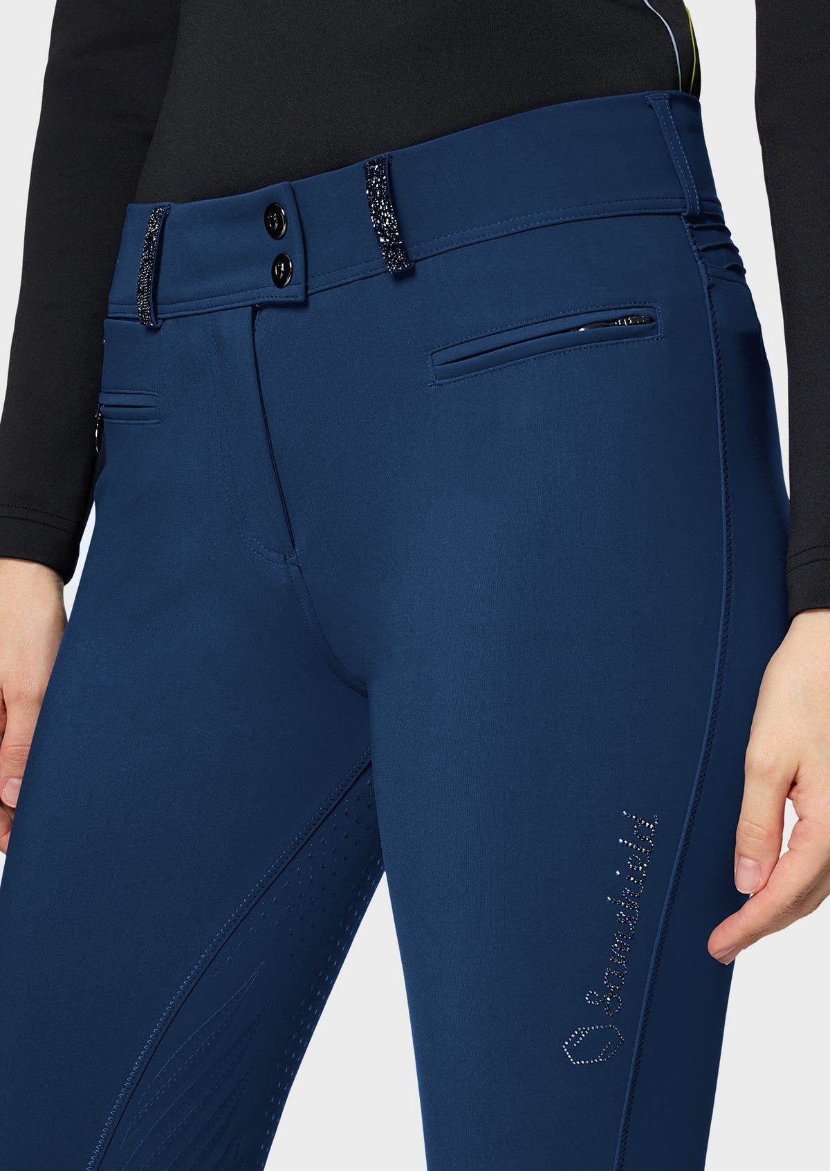 Samshield Clara Premium Full Grip Rijbroek Dames FW26 Cosmic Blue - detail - Maddelin Equestrian