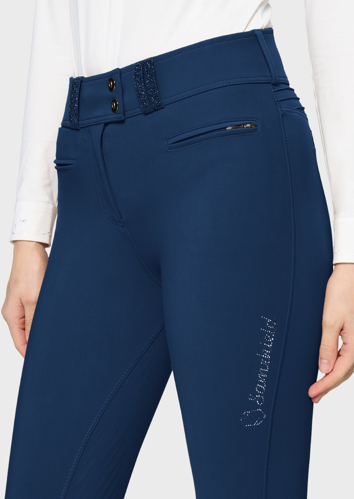 Samshield Claranova Full Grip Rijbroek Dames FW26 Cosmic Blue - detail - Maddelin Equestrian