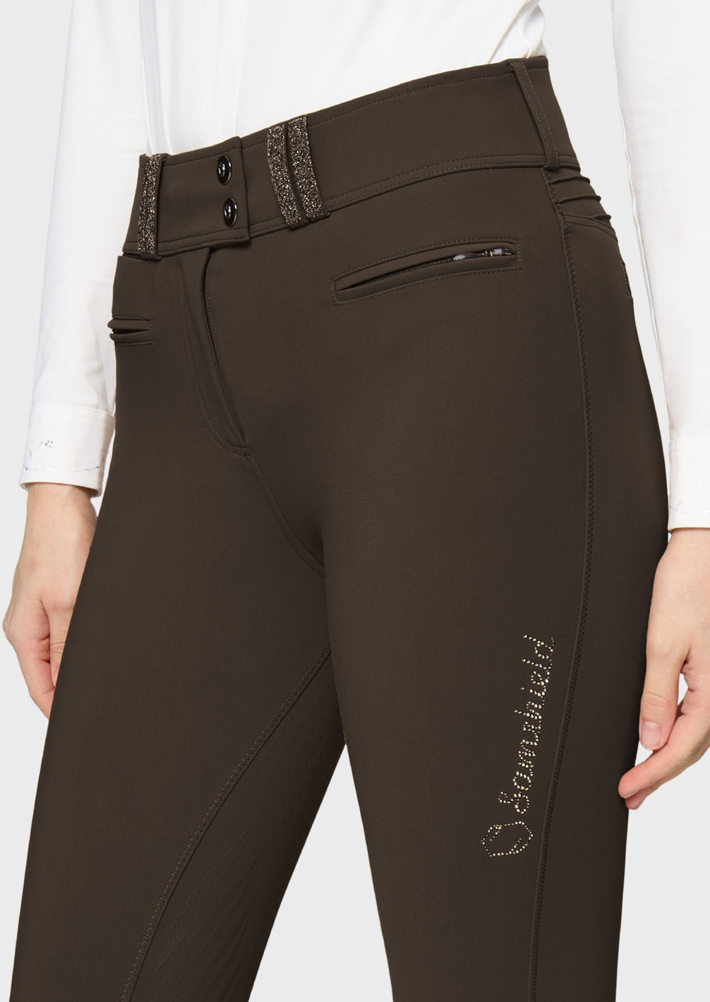 Samshield Claranova Full Grip Rijbroek Dames FW26 Mocha - detail - Maddelin Equestrian