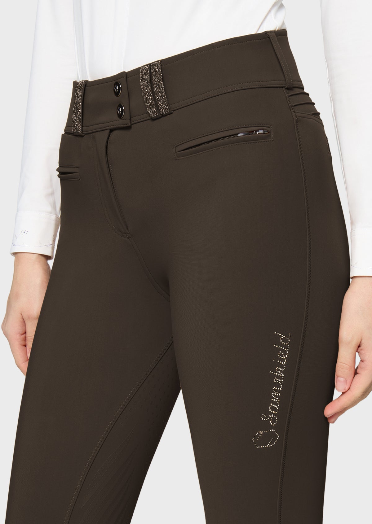 Samshield Claranova Full Grip Rijbroek Dames FW26 Mocha - detail - Maddelin Equestrian