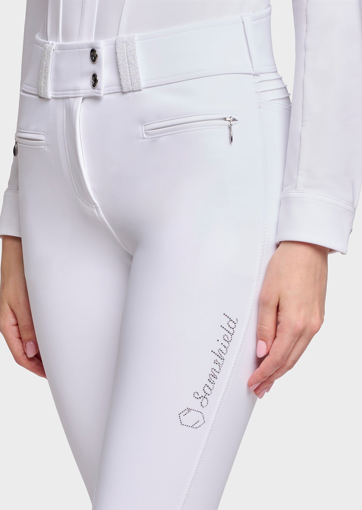 Samshield Claranova Full Grip Rijbroek Dames FW26 Wit - detail - Maddelin Equestrian