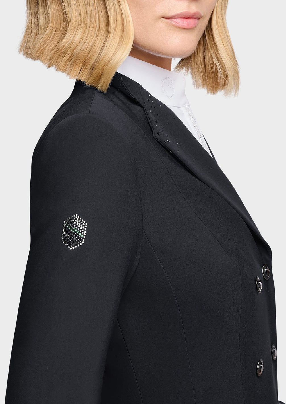 Samshield Frac Crystal Rain Dressuurfrac Dames FW26 Zwart - detail - Maddelin Equestrian