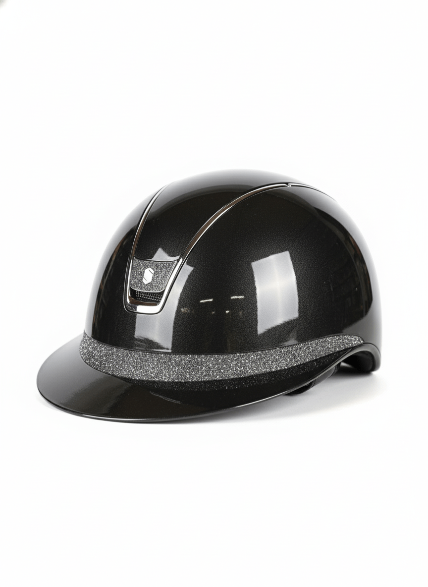 Samshield Miss Glossy Black Frontal band + Blazon Ultra Fine Rocks Nightshade Samshield - Maddelin Equestrian Samshield