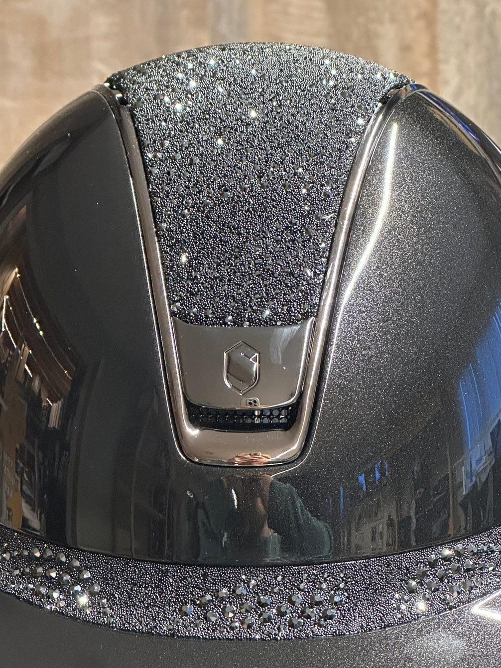 Samshield Miss Glossy Crystal Intarsia Chrome Black Samshield - Maddelin Equestrian Samshield