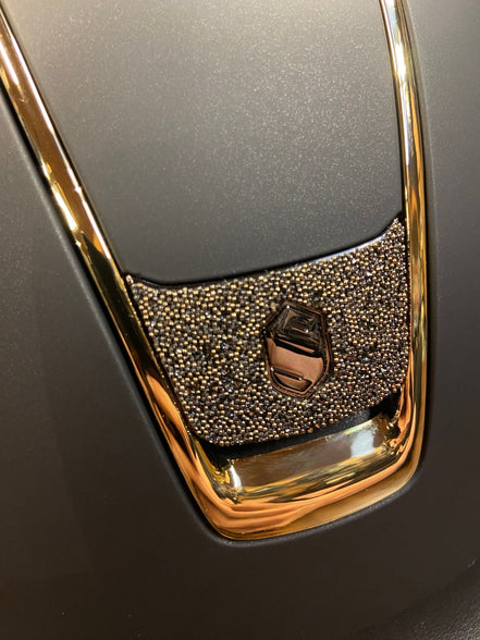 Samshield Miss Shield Matt Black Trim Chrome Gold Blazon Crystal Fabric MetalEclipse Samshield - Maddelin Equestrian Samshield