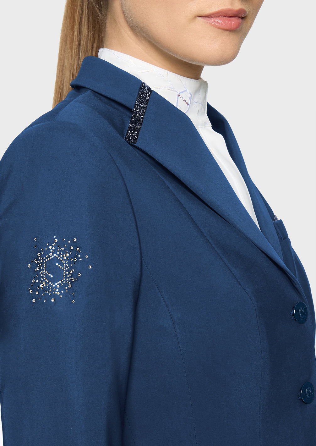 Samshield Victorine Premium Wedstrijdjas Dames FW26 Cosmic Blue - detail - Maddelin Equestrian