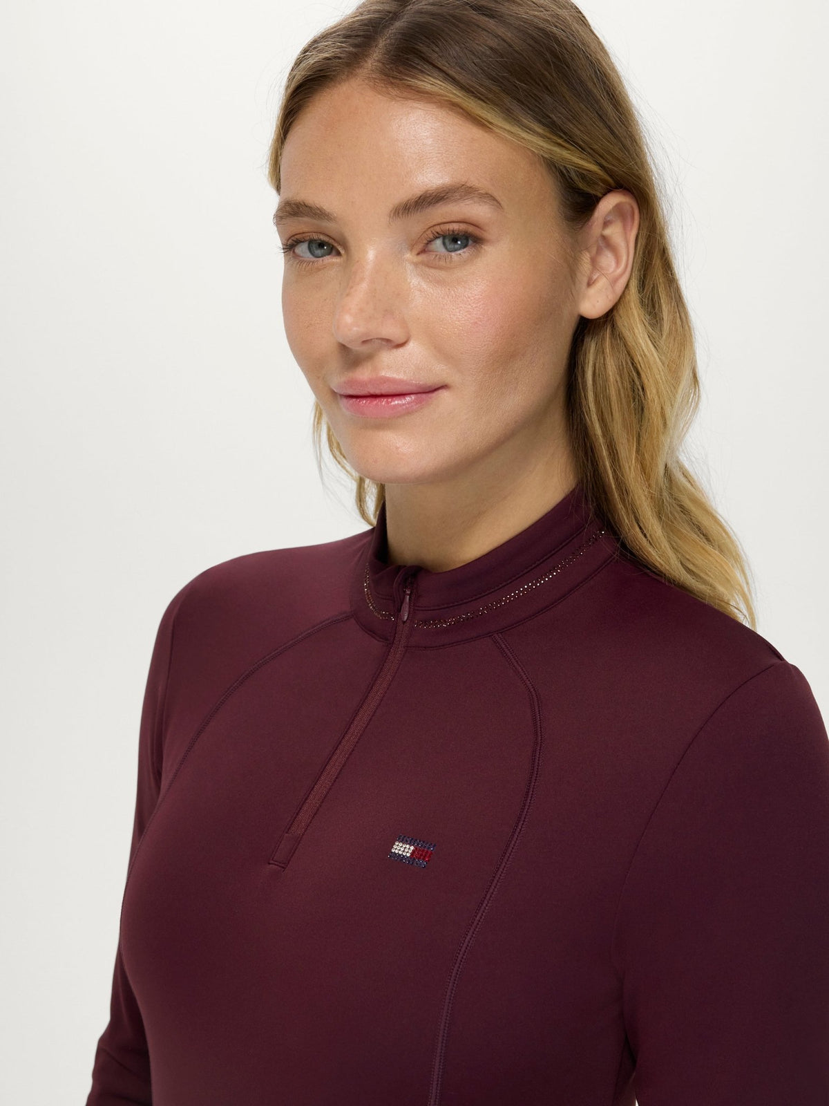 Tommy Hilfiger Cady 1/4 Zip Rhinestone Training Top Dames Dames Shirts - Maddelin Equestrian