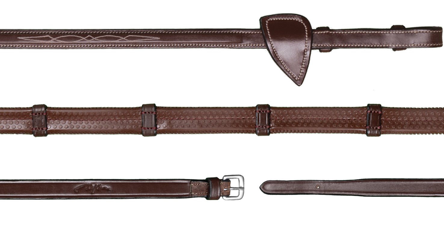 Dy'on 1/2 (13mm) Rubber Reins 7 Leather Stops Hunter Coll.