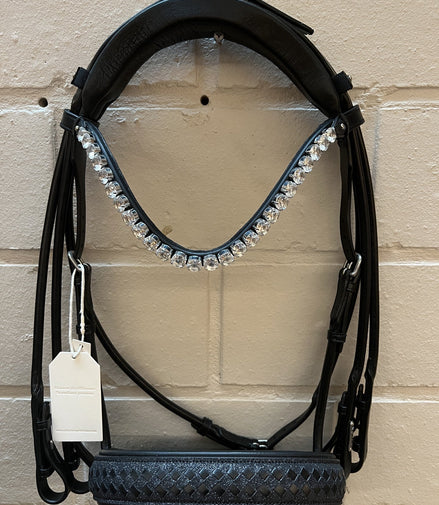 Utzon Olympic Stang & Trens Crystal Black Silver With Empire Browband Clear Full Stang & Trens - Maddelin Equestrian Utzon Equestrian